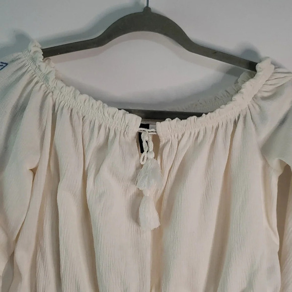 DIVIDED H&M Crop Top Floral Embroidered Beach Coastal Bohemian Artsy Sz Medium - Picture 2 of 12